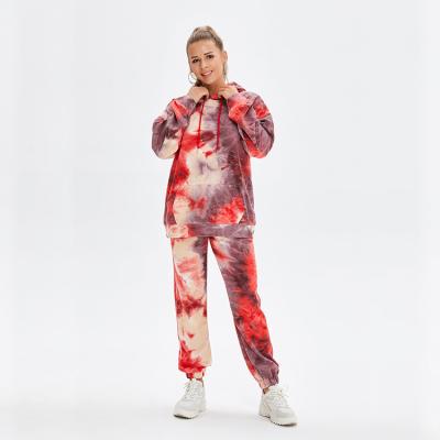 China Breathable Casual Ladies Hoodie Sweatshirt And Jogger Tie Dye Ladies Hoodie Set Spring Autumn Women Hoodie Tracksuit for sale