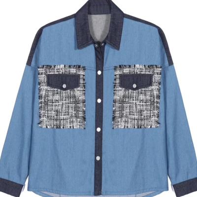 China Autumn Women Shirt Spring Anti-pilling Fashionable Color Blocked Oversized Denim Blouse Women for sale