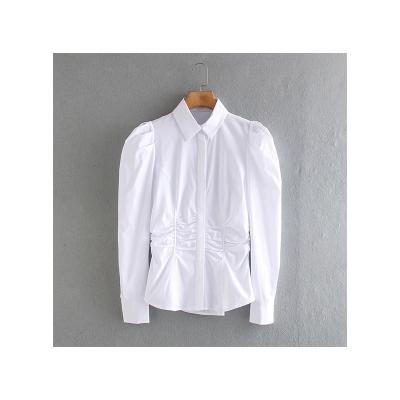 China Women's Breathable Blouses Fashion Business Casual Size Pleated Ladies Blouses Urban White Shirts for sale