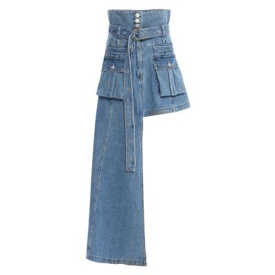 China Wholesale Women's Plus Size Street Style Denim Skirts Asymmetric Women's Skirts Fashion Ladies Front Denim Skirts for sale