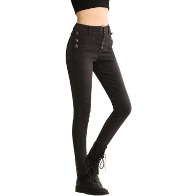 China High Waist Breathable Denim Skinny Jeans Women Button To Fly Sexy Black Jeans Women for sale