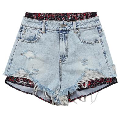 China Hand-worn Waterproof, 100% Cotton Women's Denim Shorts Street Style Women's Shorts Parquet Women's Hot Pants for sale