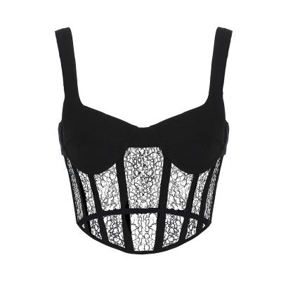 China QUICK DRY lace hollow women's corset medium back zipper navel exposed tube top women's sexy charm lady tube top for sale