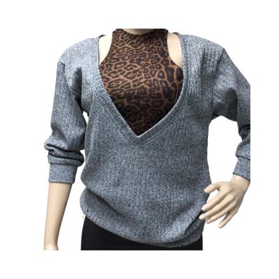 China Breathable ladies invest leopard print fashion women's short top shirt hollow out long sleeve tops short top shirt for sale