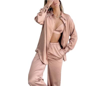 China Wholesale Casual Fashion Breathable Winter Plus Size Women's Pajamas Ladies Buttoned Sexy Three Piece Pajamas for sale