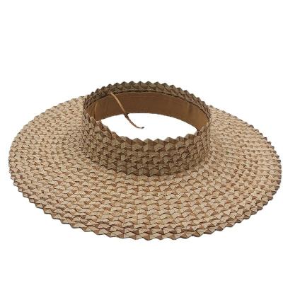 China Summer Two Tone Mixed Color Natural Langya Straw Stripe Open Top Crownless Hat Hawaii Honolulu Character for sale