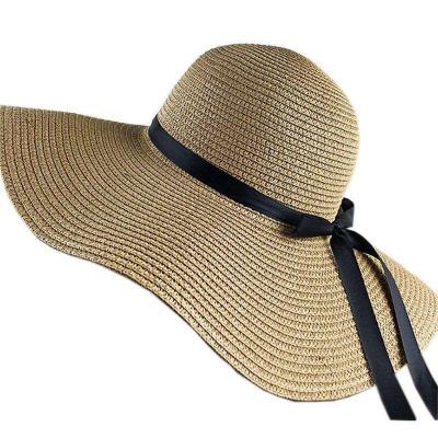 China Wide Picture Women Brim Beach Hat Bowknot Summer Sun Foldable Straw Hat for sale