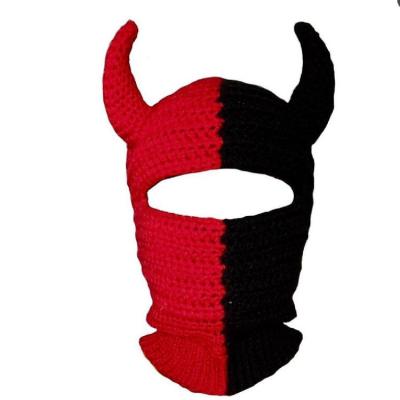 China New COMMON Winter Handmade Knit Red Hat Balaclava Cosplay Ski Face Cover Mask Weird Funny Beef Horns Devil Horn With Horns for sale