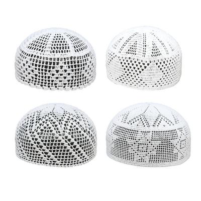 China Breathable Elastic Handmade Crochet Men's White Cotton Turkish Islamic Muslim Kufi Prayer Hats for sale