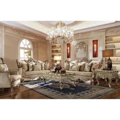 China 2021 New Design Full American Style Antique Living Room Solid Wood Solid Wood Hand Carved Furniture Sofa Set With Gold Leaf for sale