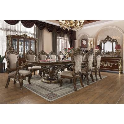 China Solid Wood European Palace and Royal Wood Carved Dining Table with Inlay Table Top and Upholstered Chair for sale