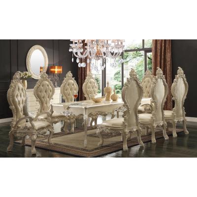 China American Antique Solid Wood White Dining Furniture Hand Carving Wood Dining Table Chair Set for sale