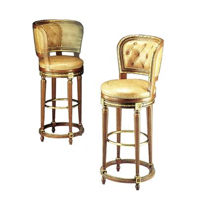 China European Exclusive French Baroque Designed Hand - Carved Wood Gold & Brown Swivel Bar Stool Bar Chair for sale