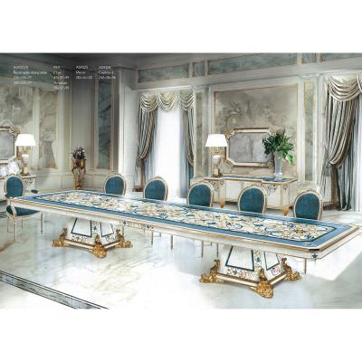 China European Luxury Solid Wood Dining Room Furniture Classic Style Gold And White Solid Wood Dining Table Set With Inlay Sea Shell Top for sale