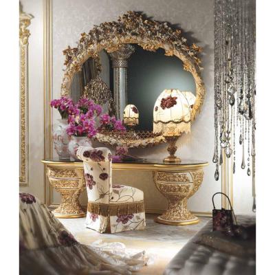 China Luxury Rococo Bedroom Furniture Solid Wood Gold Wood Carving Dresser With Mirror for sale