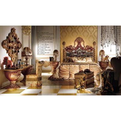 China Luxury Villa Style Gold Leaf Gray Leather Headboard Master Room Solid Wood French Bed Set for sale