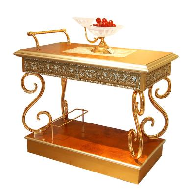 China Antique French Unique Designed Bar Cart Exquisite European Louis Style Reproduction Gilt Framed Tea Cart for sale