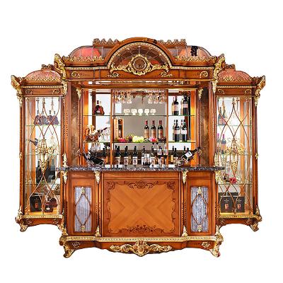 China Louis Style Marquetry Boulle Work Ornate Bar Counter French Imperial Royal Baroque Designed Home Bar With Stools for sale