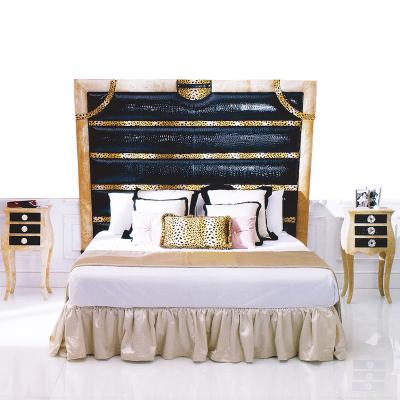 China Luxury Tufted European Neoclassical Bedroom Furniture Black Leather King And Creative Cream Upholstery Headboard Bed Size Bed for sale