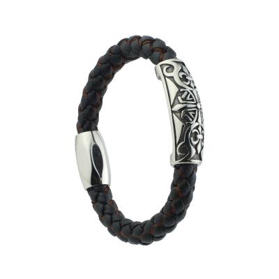 China BOHEMIA Wrap Bracelets Carved Pattern Genuine Leather Bracelet For Men Leather Metal for sale