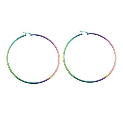 China CLASSIC wholesale fashionable big huggie earrings big gold color rainbow stainless steel hoop earrings fashion women jewelry for sale