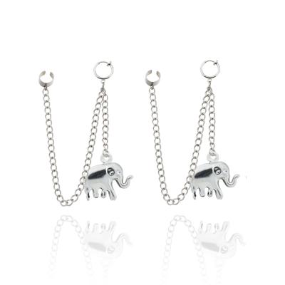 China Stainless Steel Long Chain Elephant Ear Clip Tassel Dangle Earrings For Women Stud Clip for sale