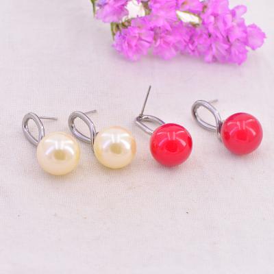 China Red Imitation Pearl Stainless Steel Ear Needle 13/16MM Pearl Stud Dangle Earrings for sale