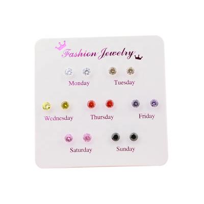 China CLASSIC 7 Pairs Stud Earrings Set for One Week Week Small Resin Zircon Stud Earrings Hypoallergenic Student's Wild Earrings for sale