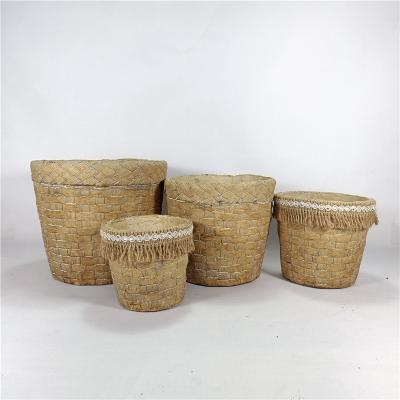 China 2020 New Many Years Modern Cement Flower Planter Garden Pot Bamboo Woven Frame for sale