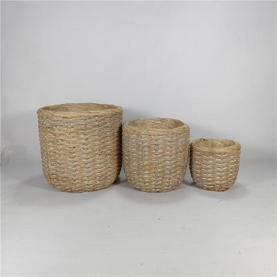 China 2021 Top View Best Quality Modern Bamboo Woven Flower Pots And Planters Cement Flower Planter Oval Garden Pot for sale