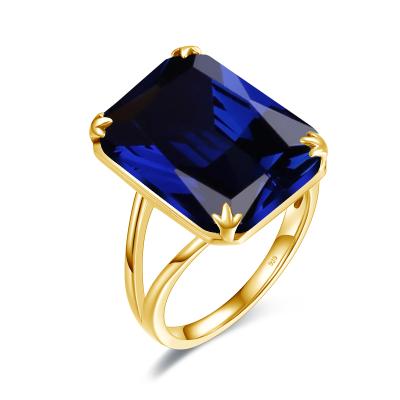 China SZJINAO 24K Gold Plated Rings Women Big Dark Square Sapphire Silver 925 Sterling Ring Hot Gold Silver Jewelry Christmas for sale