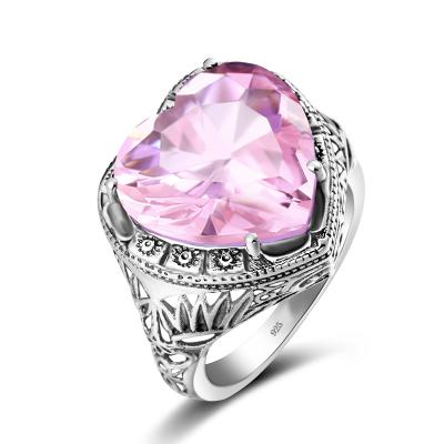 China Factory Wholesale Heart High Quality Pink Crystal Gemstone Women Ring 925 Sterling Silver Rings for sale