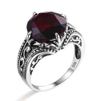 China 2021 Stone Rings Men Garnet Zircon Gemstone Jewelry 925 Sterling Silver Ring for sale