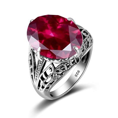 China Vintage big ruby gemstone woman Personalized 925 sterling silver ring unique jewelry custom rings for sale