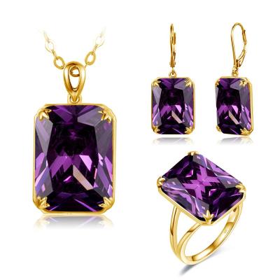 China Szjinao Real 925 Silver Jewelry Sets for Women Sparkling Purple Amethyst Necklace Pendant Earrings Ring Set Luxury Fine Jewelry for sale