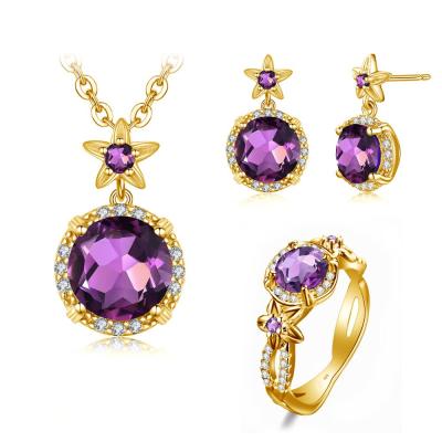 China 18K Yellow Gold Jewelry Set for Women Amethyst Cubic Zirconia Pendants Earrings dainty rings 25 Silver Luxury Fine Jewelry 2020 for sale