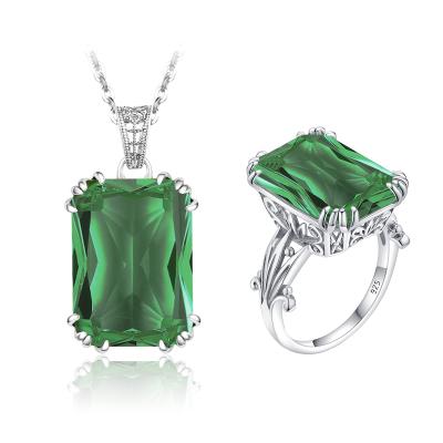 China Vintage Women Real Silver Jewelry Set Emerald Gemstone Factory Wholesale Rings Pendant Necklace Sets for sale