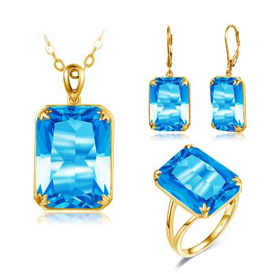 China Trendy Real 925 Sterling Silver Jewels Blue Topaz Ring Pendant Earrings Women Wedding Gift Gold Plated Gemstone Jewelry for sale