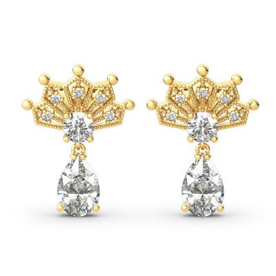 China Elegant Luxury Crown 18K Gold Pear Diamond Moissanite Drop Earrings Women D VVS Real 925 Silver Gemstone Earring Wedding for sale