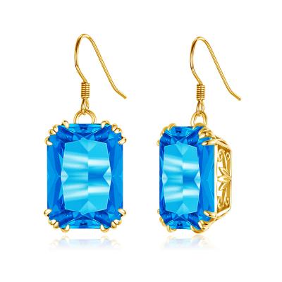 China Gold Plated Designer Earrings Blue Topaz Square Gemstone 925 Sterling Silver Women Wholesale Earrings Jewelry for sale