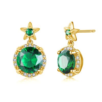 China SZJINAO 24K Gold Plated Studded Earrings Emerald Gemstones Drop Sterling Silver Earrings Wholesale Wedding Fine Jewels for sale