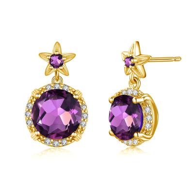 China Wholesale Custom Amethyst Yellow Gold Earrings Stud Pave Zircon Gemstones Real 925 Sterling Silver Drop Earrings Women for sale