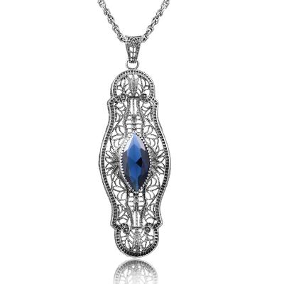 China Factory Vintage Sterling Silver Pendants Necklace Jewelry Goth Women Gemstone Sapphire Stone Pendant Necklace for sale