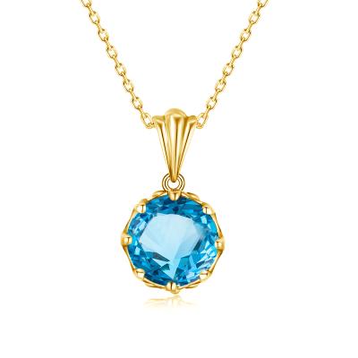 China 18k Gold Plated Real 925 Sterling Silver Pendant Necklace Swiss Blue Topaz Cubic Zirconia Gem Pendants Necklace Women for sale