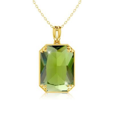 China Christmas 18K Gold Plated Peridot Pendants Necklace for Women 925 Sterling Silver Square Green Stone Chain Pendants Jewelry for sale