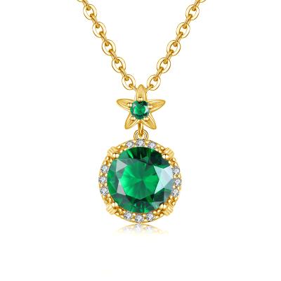 China Factory Outlet Women's 24K Gold Emerald Pendant Chain 100% Real 925 Sterling Silver Green Stone Pendants Luxury Fine Jewelry for sale