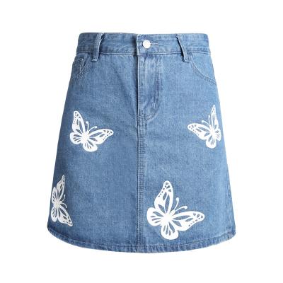 China New Type Women Breathable High Waist Jeans Ladies Hip Fashion Slim Butterfly Casual Butterfly Print Skirt Ripped Destroyed Skirt for sale