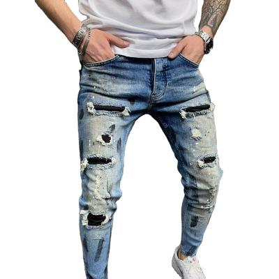 China Factory direct sale breathable men's slim fit ripped pencil pants new men's paint denim tapered men's pants for sale