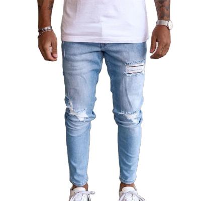 China Factory Price Breathable Men's Nostalgic Jeans Straight Light Blue Slim Pants Ripped Tapered Mens Jeans for sale