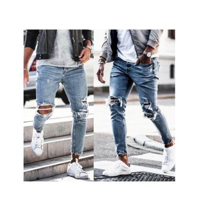 China Breathable Customizable Men's jeans new ripped European and American new men's trousers mens Tapered pencil pants for sale